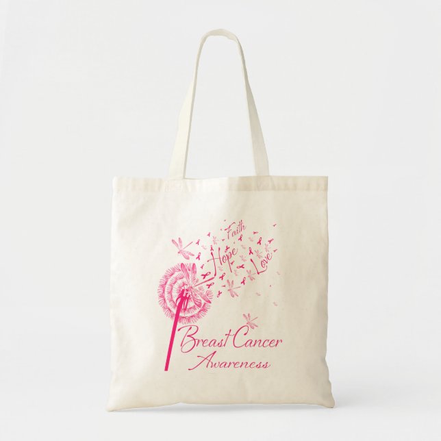 Dandelion Faith Hope Love Breast Cancer Awareness Tote Bag (Front)