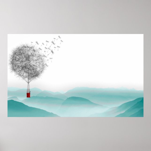dandelion fantasy  hot air balloon landscape poster (Front)