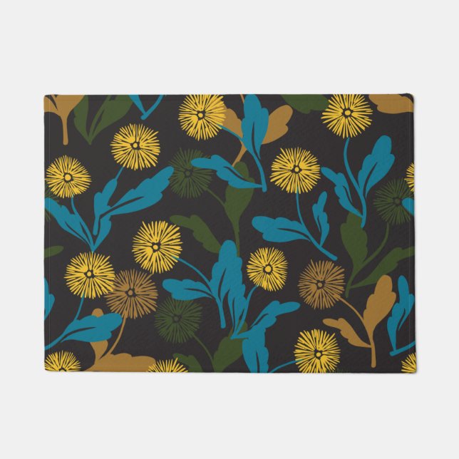 Dandelion floral pattern black ver doormat (Front)