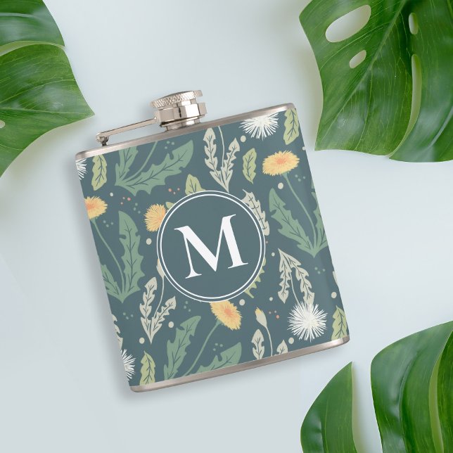 Dandelion Floral Weed Pattern Hip Flask (Dandelion Pattern Flask)