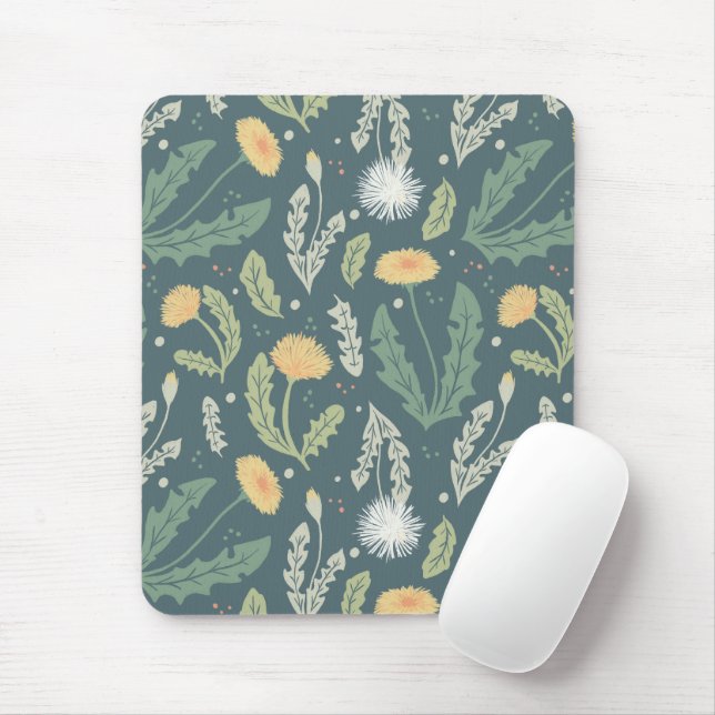 Dandelion Floral Weed Pattern Mouse Pad (With Mouse)