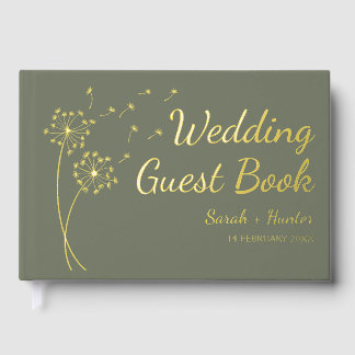 Dandelion Flower Gold Foil Wedding Guest Book
