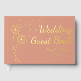 Dandelion Flower Gold Foil Wedding Guest Book