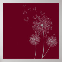 Dandelion flower on burgundy art