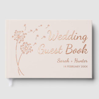 Dandelion Flower Rose Gold Foil Wedding Guest Book