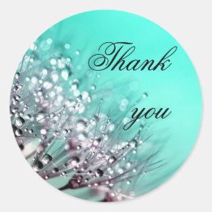 Dandelion Flowers Aqua Blue Wedding Thank You Classic Round Sticker