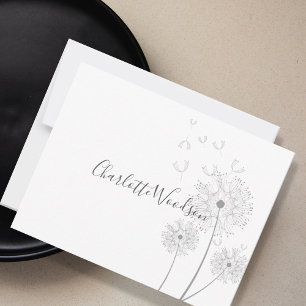 Dandelion Flowers Blowing In Wind Script Name Note Card