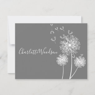 Dandelion Flowers Grey Script Name Note Card