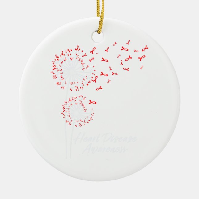 Dandelion Go Red Ribbon Heart Disease Awareness Ceramic Tree Decoration (Front)