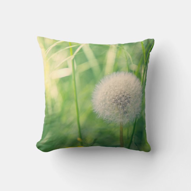 Dandelion in greenery with soft summer light cushion (Front)