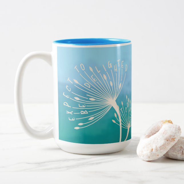 Dandelion Inspirational Quote "Be Delighted Today" Two-Tone Coffee Mug (With Donut)