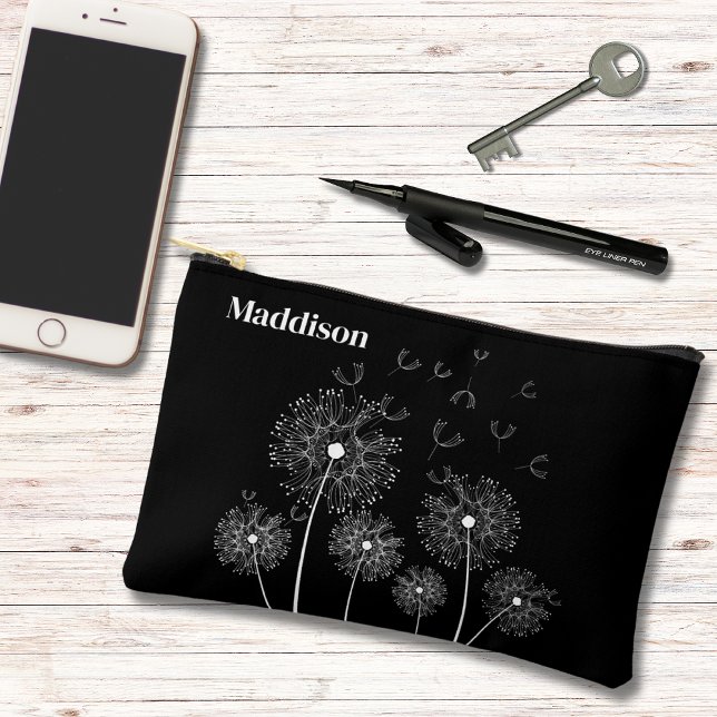 Dandelion Line Art With Name Small Accessory Pouch (Creator Uploaded)