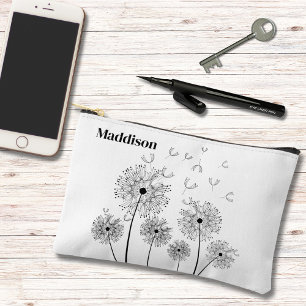 Dandelion Line Art With Name Small Accessory Pouch