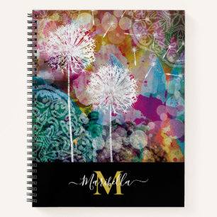 Dandelion Make a Wish Personalise Monogram Boho Notebook