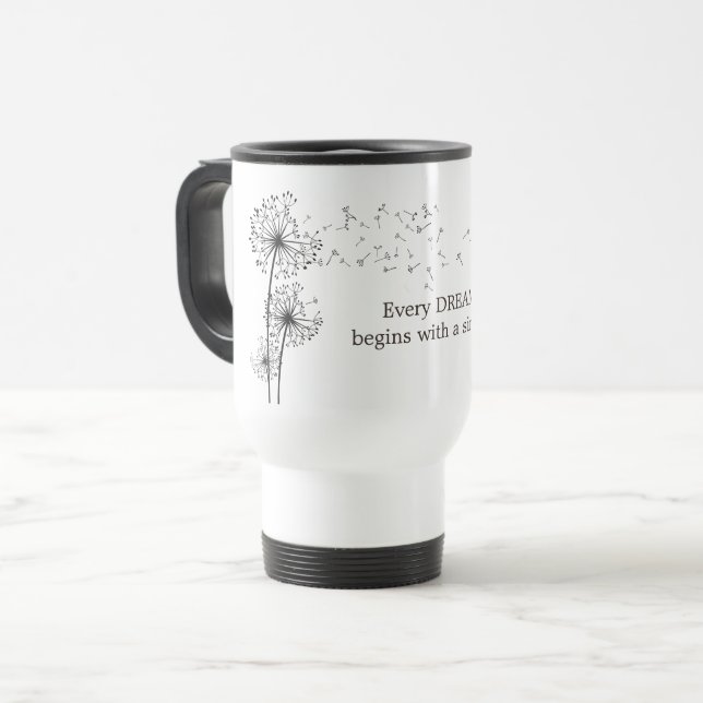 Dandelion Make A Wish Quote Travel Mug (Front Left)