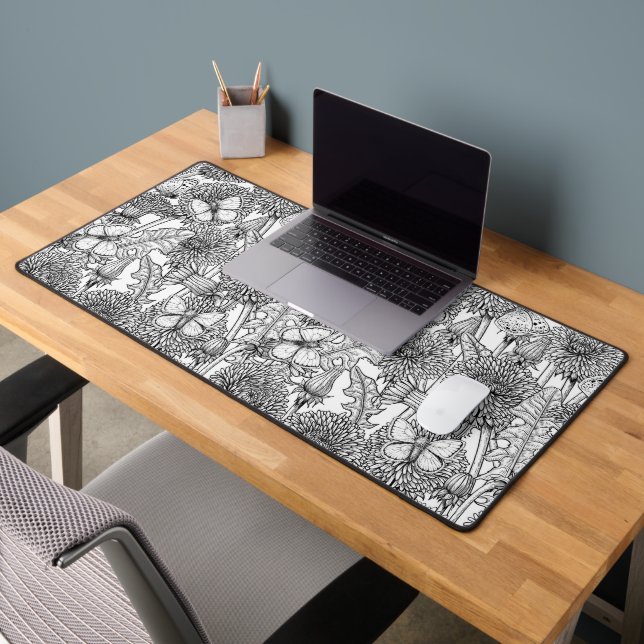 Dandelion meadow in black and white desk mat (Office 2)