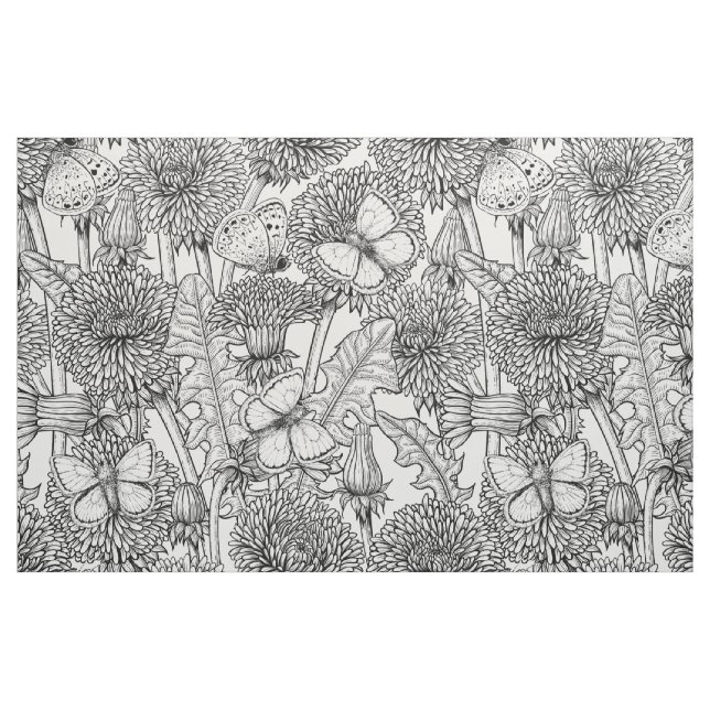 Dandelion meadow in black and white fabric (Fat Quarter)