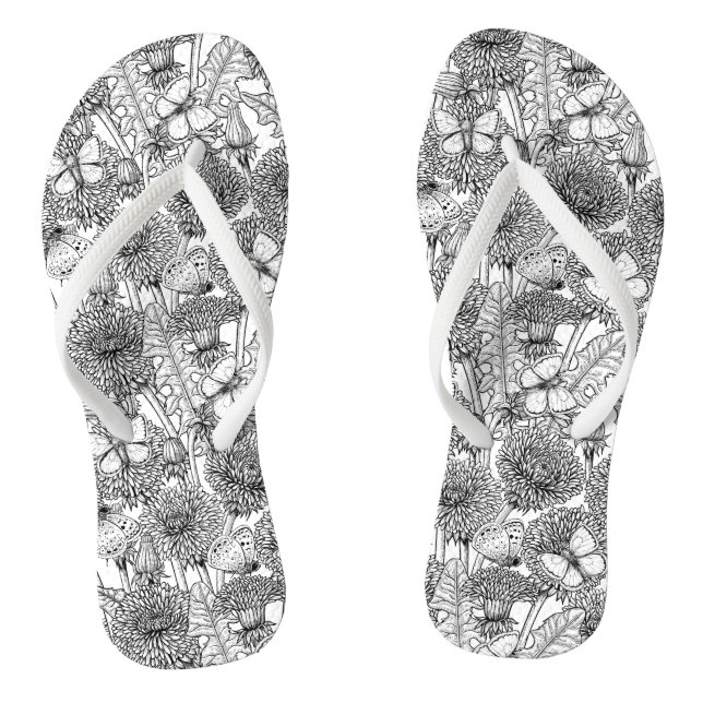 Dandelion meadow in black and white jandals (Footbed)