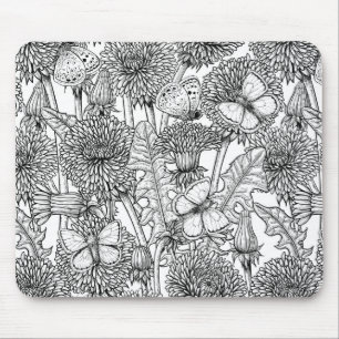 Dandelion meadow in black and white mouse pad