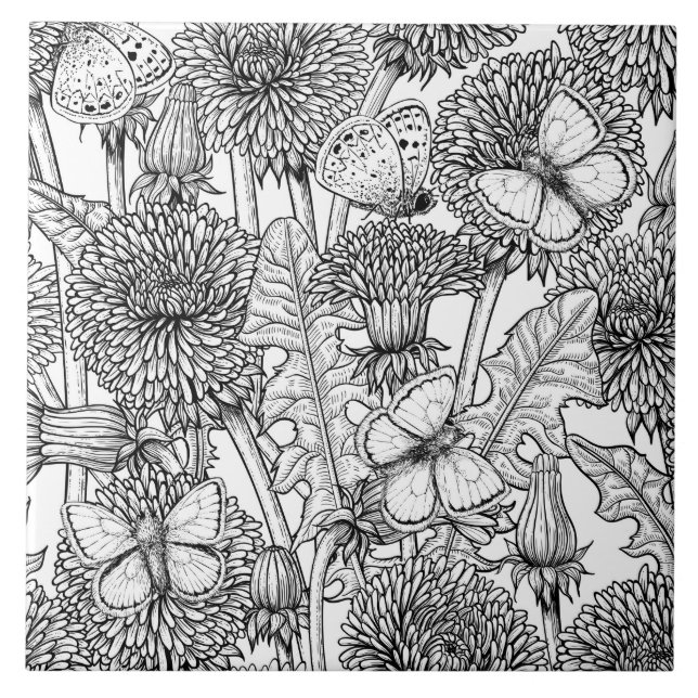 Dandelion meadow in black and white tile (Front)