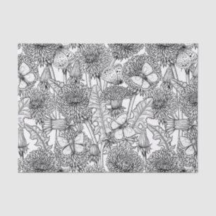 Dandelion meadow in black and white tissue paper