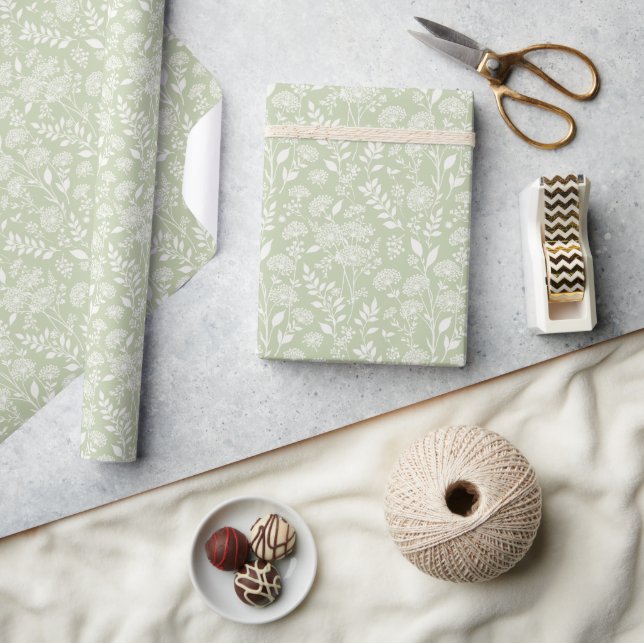 Dandelion Meadow Neutral - Soft Olive Wrapping Paper (Crafts)