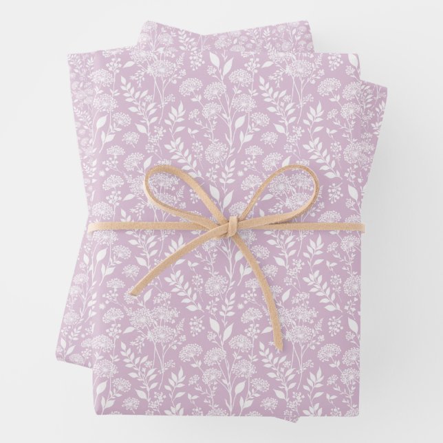 Dandelion Meadow Neutral - Warm Lilac Wrapping Paper Sheet (In situ)