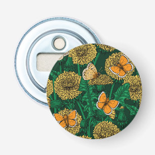 Dandelion meadow on dark green bottle opener