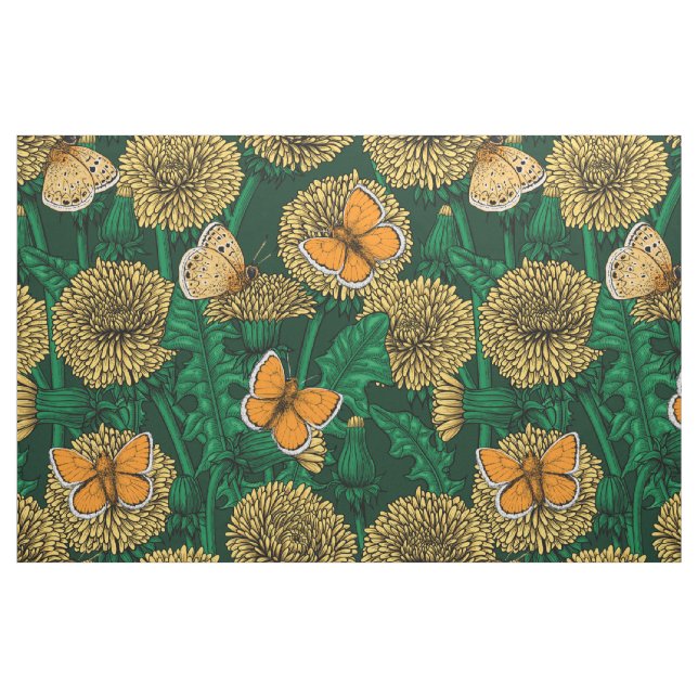 Dandelion meadow on dark green fabric (Fat Quarter)