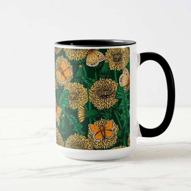 Dandelion meadow on dark green mug (Right)