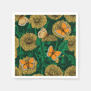 Dandelion meadow on dark green napkin