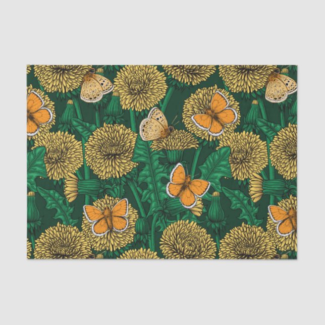 Dandelion meadow on dark green tissue paper (Front)