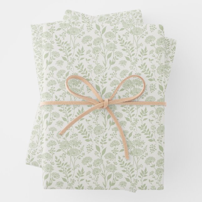 Dandelion Meadow Soft Olive - Neutral Wrapping Paper Sheet (In situ)