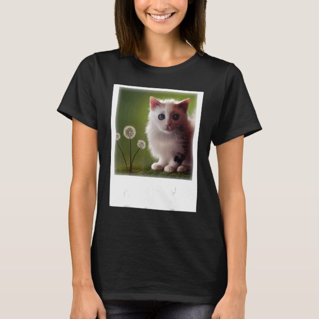Dandelion Next To A Baby Cat Realistic Art T-Shirt (Front)