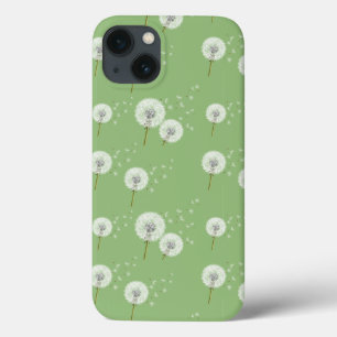 Dandelion Pattern on Green Background iPhone 13 Case