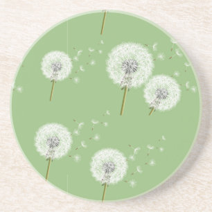 Dandelion Pattern on Green Background Coaster