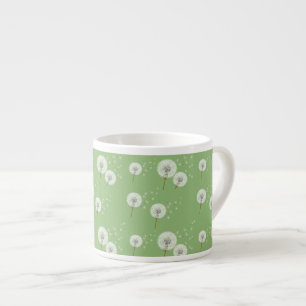 Dandelion Pattern on Green Background Espresso Cup