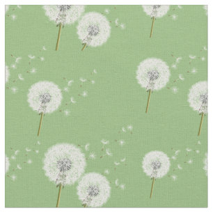 Dandelion Pattern on Green Background Fabric