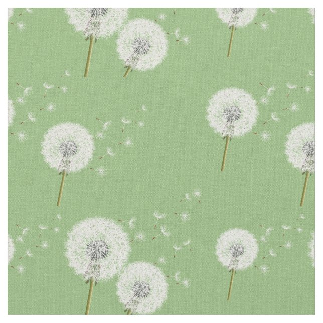 Dandelion Pattern on Green Background Fabric (Close Up)