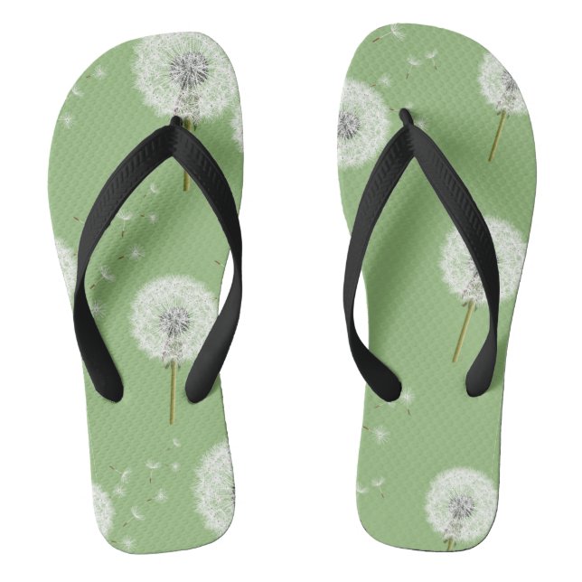 Dandelion Pattern on Green Background Jandals (Footbed)