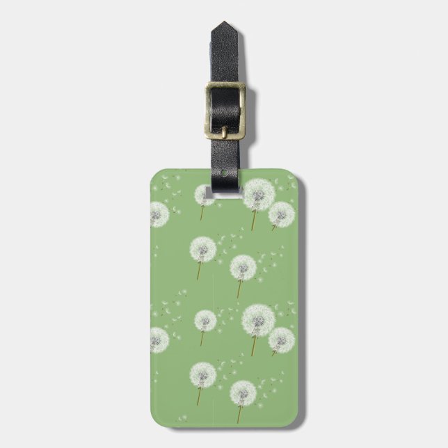 Dandelion Pattern on Green Background Luggage Tag (Front Vertical)