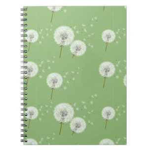 Dandelion Pattern on Green Background Notebook
