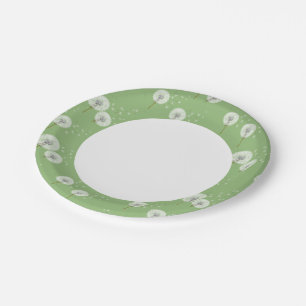 Dandelion Pattern on Green Background Paper Plate