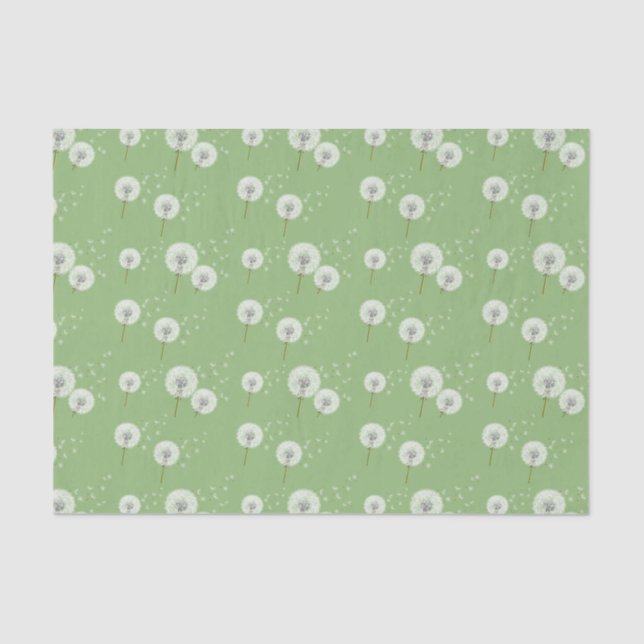 Dandelion Pattern on Green Background Tissue Paper (Front)