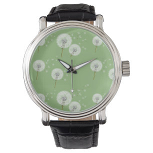 Dandelion Pattern on Green Background Watch