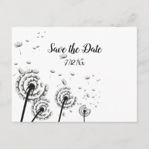 Dandelion Poufs Black and White  Save the Date Announcement Postcard