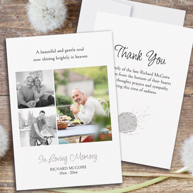 Dandelion Puff 3 Photo Gentle Soul Funeral Thank You Card (Creator Uploaded)