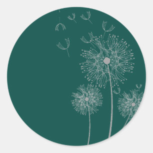 Dandelion pure modern teal flower art classic round sticker