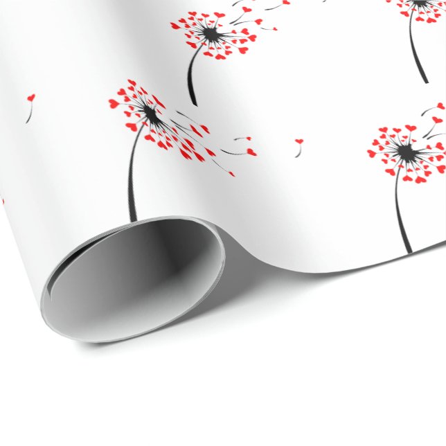 Dandelion red heart seeds wrapping paper (Roll Corner)