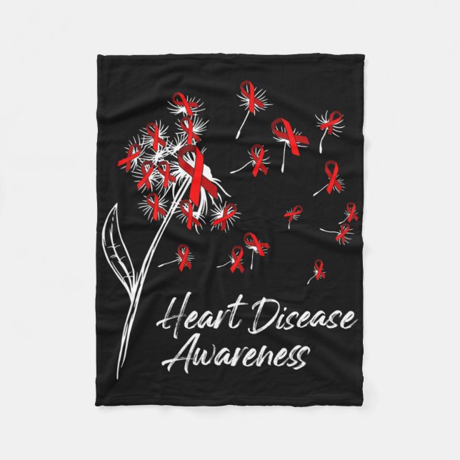 Dandelion Red Ribbon Flowers Heart Disease Awarene Fleece Blanket (Front)